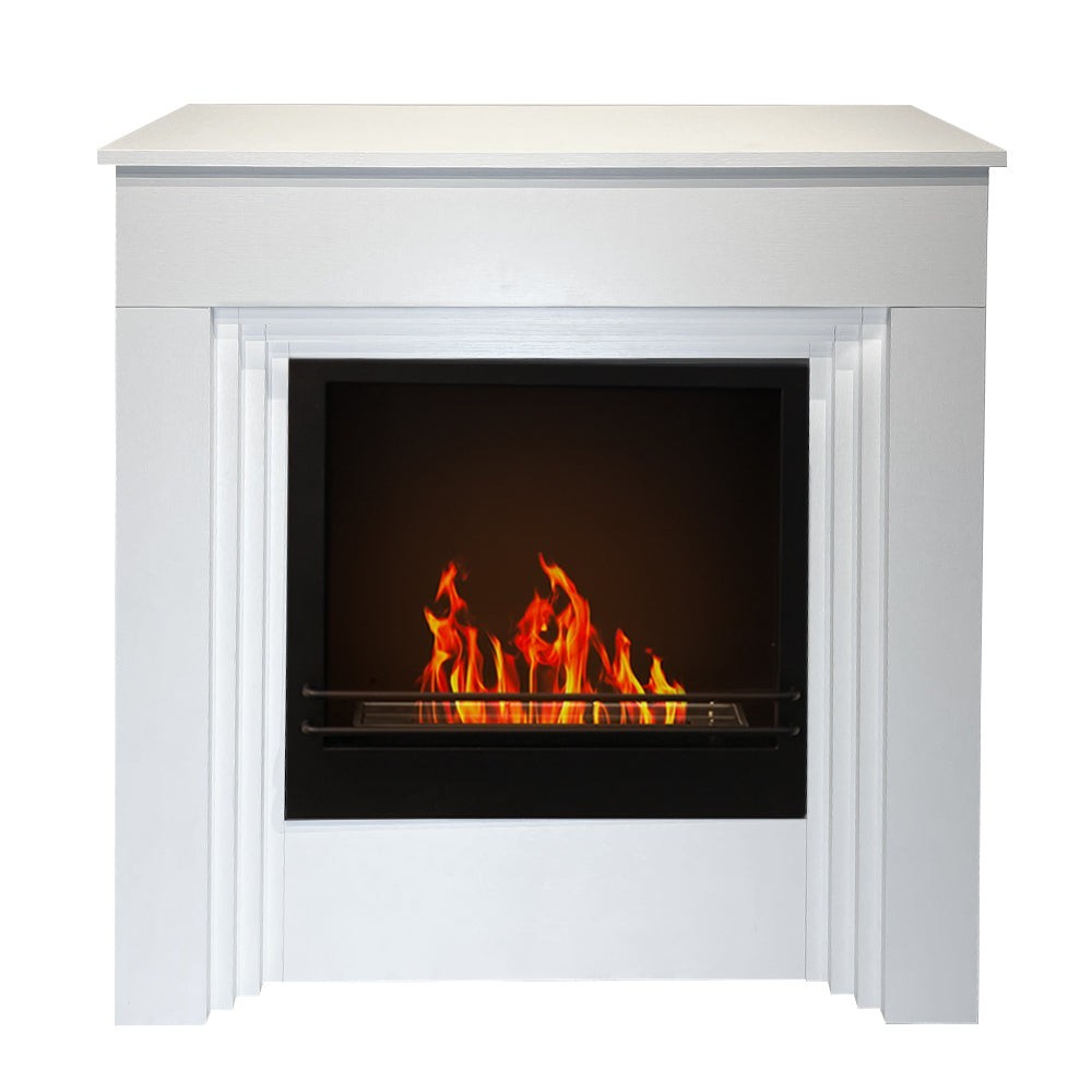 BELLINI floor bioethanol fireplace in white wood Made in Italy L96 x D35 x H96