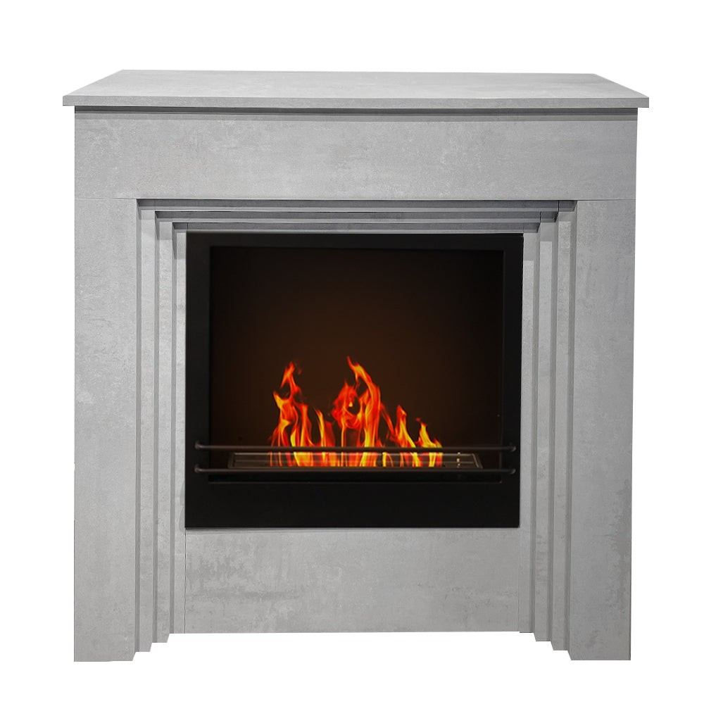 BELLINI floor bioethanol fireplace in cement effect wood Made in Italy L96 x D35 x H96