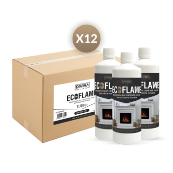 Bioethanol liquid fuel, odorless and colorless 12 liter savings package for biofireplaces in 1 liter bottles