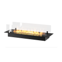 Bioethanol insert burner in black stainless steel 100cm with protective glass for built-in or free-standing installation.
