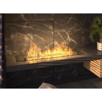 bioethanol insert burner in black stainless steel 120cm with protective glass for built-in or free-standing installation