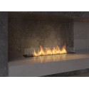 Bioethanol insert burner 150cm in black stainless steel with protective glass for built-in or free-standing installation.