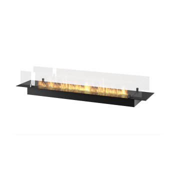 Bioethanol insert burner 150cm in black stainless steel with protective glass for built-in or free-standing installation.