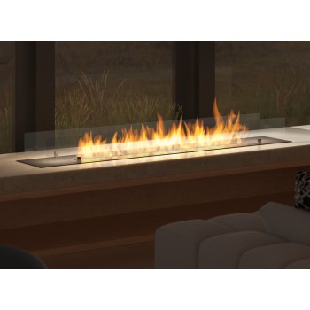 Bioethanol insert burner in black 200cm stainless steel with built-in or free-standing protective glass. 6 liter capacity