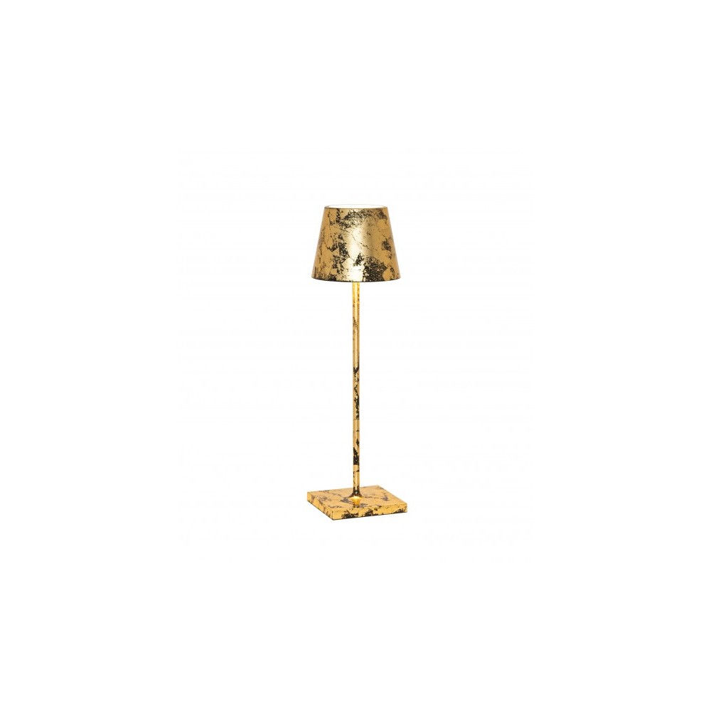 LED table lamp Poldina Pro Black Gold Leaf Craquelé rechargeable and dimmable
