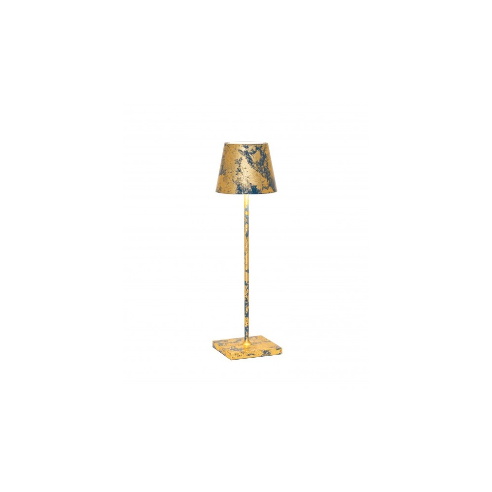 LED table lamp Poldina Pro Avio Blue Gold Leaf Craquelé rechargeable and dimmable
