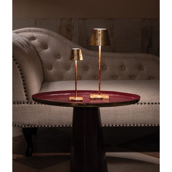 LED table lamp Poldina Pro Micro Red Gold Leaf Craquelé rechargeable and dimmable