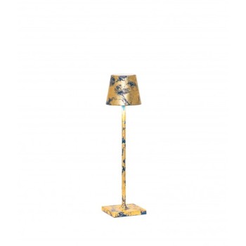 LED table lamp Poldina Pro Micro Blue Capri matt Gold Leaf Craquelé rechargeable and dimmable