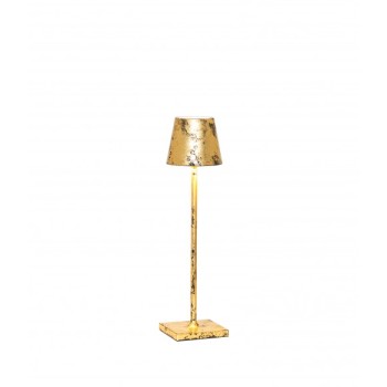 LED table lamp Poldina Pro Micro Black Leaf Gold Craquelé rechargeable and dimmable
