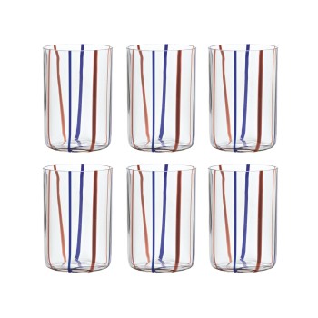 Tirache Zafferano tumbler in borosilicate glass two-tone Amethyst-blue box 6 pieces. Resistant to thermal shock