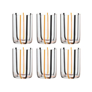 Bicchiere Tirache Zafferano in vetro borosilicato bicolore Nero-arancio box 6 pezzi. Resistente agli shock termici