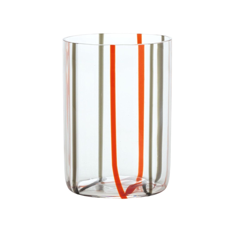 Tirache Zafferano tumbler in borosilicate glass two-tone Red-Grey box 6 pieces. Resistant to thermal shock