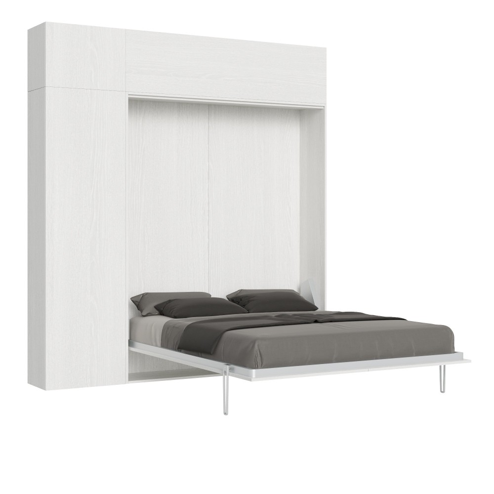 Kentaro White Ash double bed with column - transom wall unit - wall unit above column