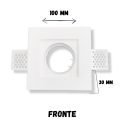 Portafaretto ad incasso quadrato bianco in gesso 100x100x30 mm per GU10 e GU5.3 a led