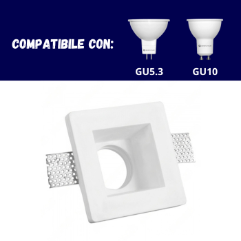 120x120x60 mm plaster square white recessed spotlight holder for GU10 and GU5.3 LEDs