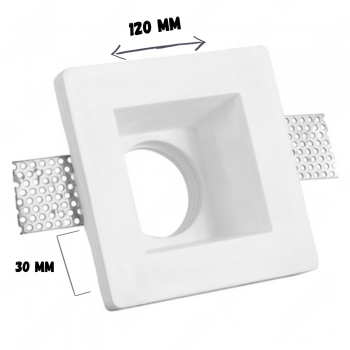 Portafaretto ad incasso quadrato bianco in gesso 120x120x60 mm per GU10 e GU5.3 a led