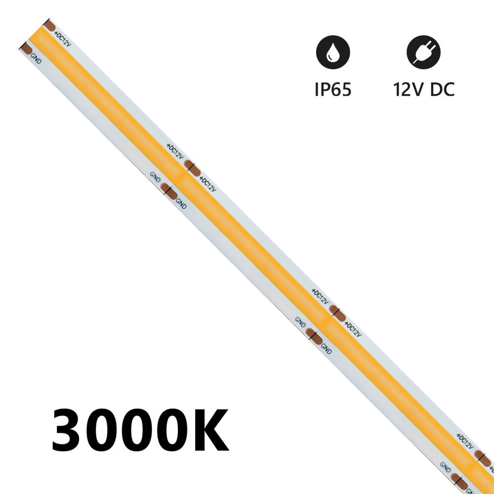 5m COB IP65 single color LED strip 15W/MT 12V - 3000K-4000K-6500K