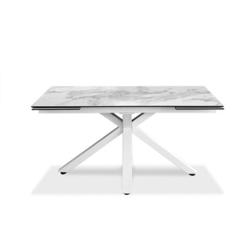 Tavolo allungabile moderno fino a 240cm colore marmo bianco, top in ceramica. Due allunghe, alta qualità. Stones OM/313/MB