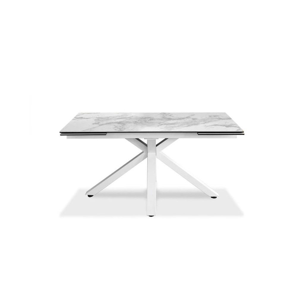 Extendable modern table from 160cm to 240cm white marble ceramic top on tempered glass