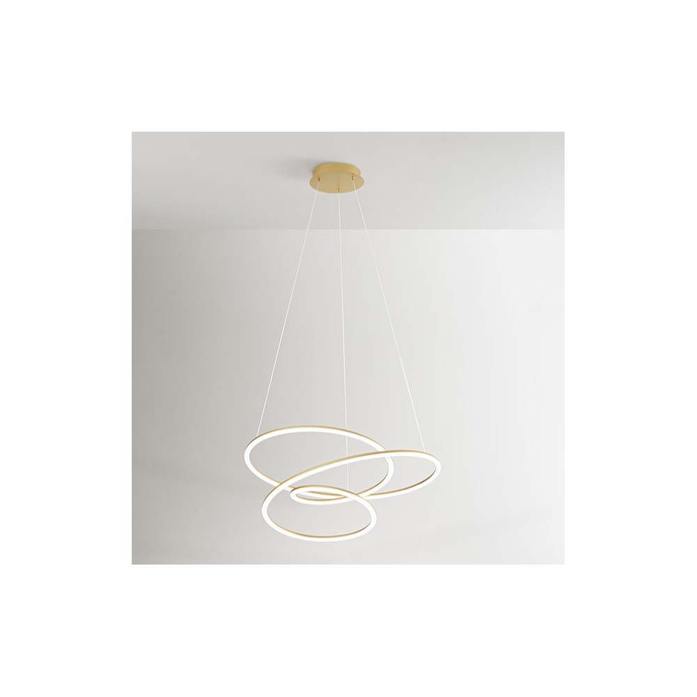 SPIRA LED suspension lamp in brushed gold color metal 96W