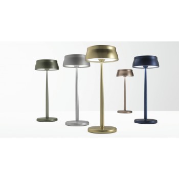 Led table lamp Sister Light anodized aluminum color. Ideal for catering. IP54 for outdoor use.