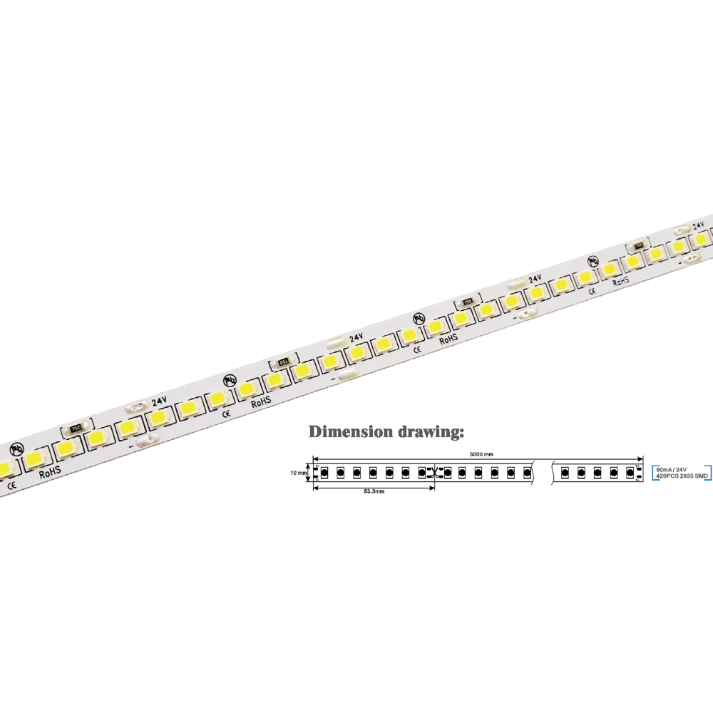 Led strip 20Watt / meter 24V ideal above the wall unit, in furniture factories or shops. High brightness, 2900 lumens / meter.