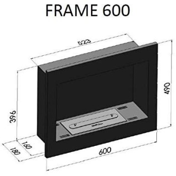 Frame 600 SimpleFire built-in bio-fireplace in bioethanol with a 1 liter burner. Wall recessed fireplace. Black.