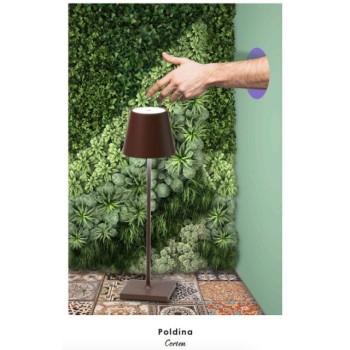 Poldina Pro Bordeaux led table lamp rechargeable and dimmable with battery up to 9 hours. IP54 outdoor.