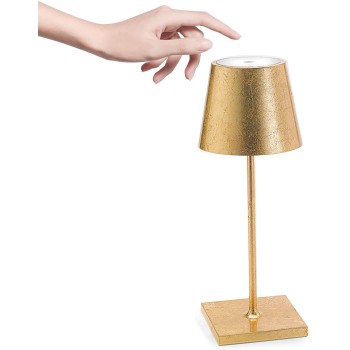 Led table lamp Poldina Pro Mini Gold Leaf rechargeable and dimmable with battery up to 9 hours. IP54 outdoor.
