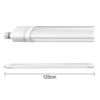 120cm and 60watt watertight led ceiling light. Ideal for shops, supermarkets, garages and outdoor areas. IP65, for outdoor use.