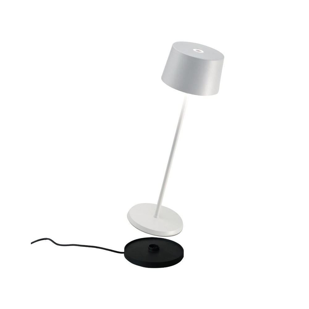 Led table lamp Olivia Pro Bianca rechargeable and dimmable with battery up to 9 hours. IP65 outdoor.