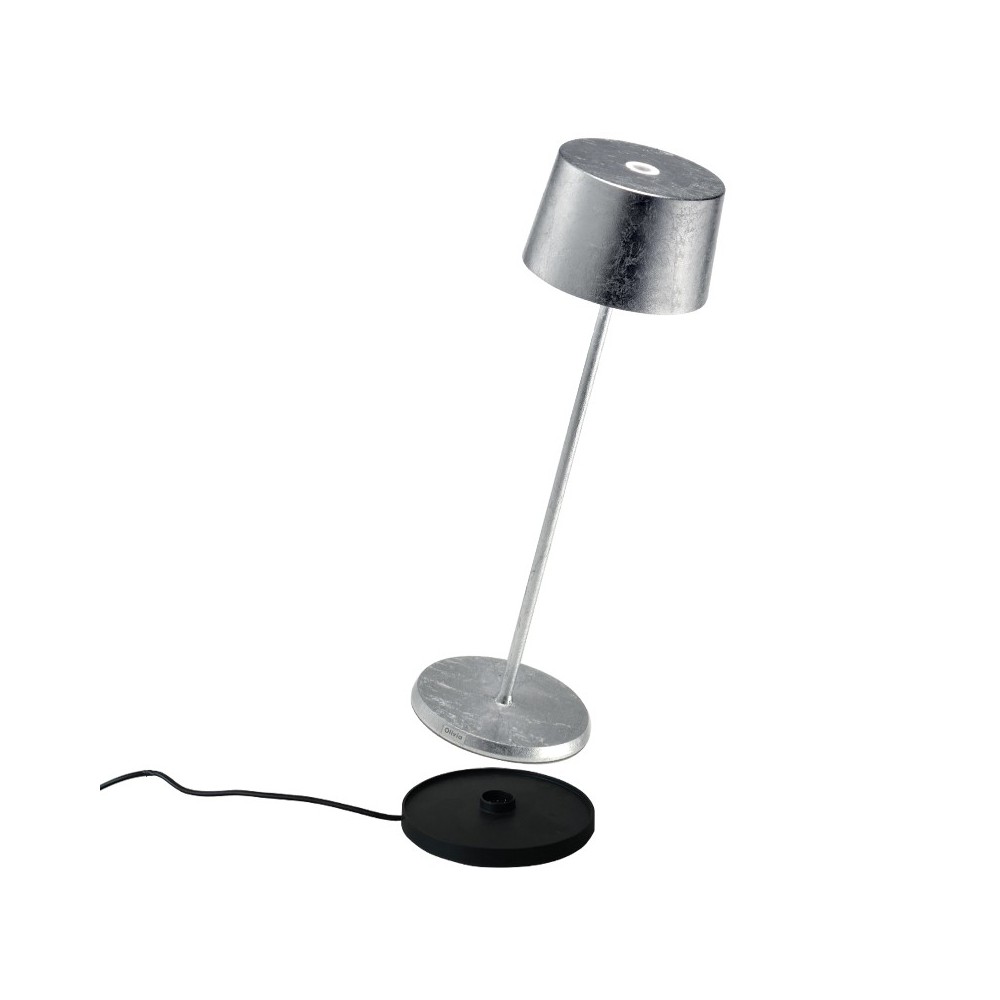 Led table lamp Olivia Pro Silver Leaf rechargeable and dimmable with battery up to 9 hours. IP65 outdoor.