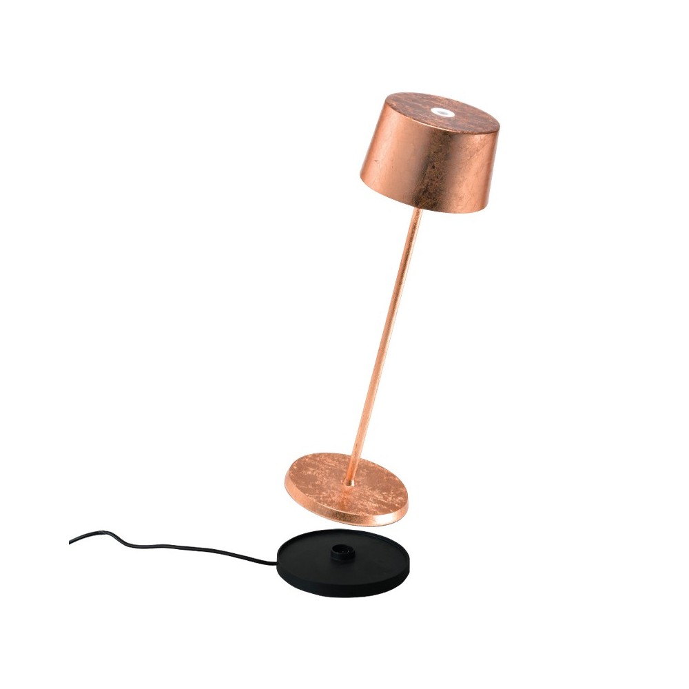 Led table lamp Olivia Pro Foglia Copper rechargeable and dimmable with battery up to 9 hours. IP65 outdoor.
