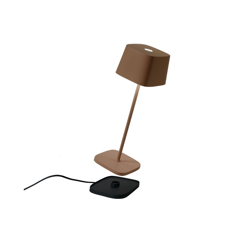 Ofelia Pro Corten rechargeable and dimmable led table lamp with battery up to 9 hours. IP65 outdoor.