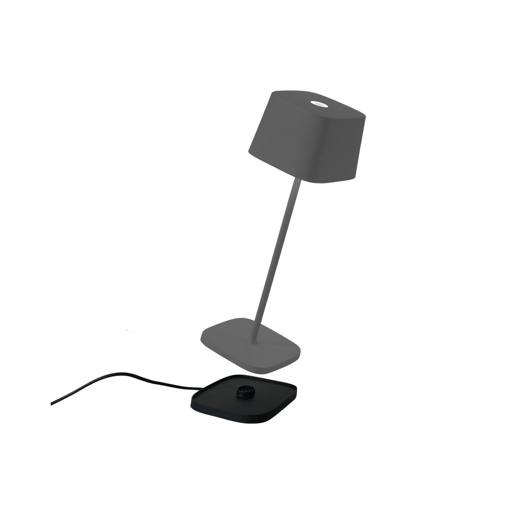 Ofelia Pro Dark Gray led table lamp rechargeable and dimmable with battery up to 9 hours. IP65 outdoor.