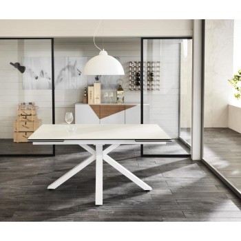 Modern extendable table up to 240cm white color, ceramic top. Two extensions, high quality. Stones OM/313/BI.