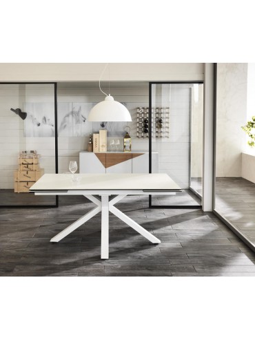 Modern extendable table up to 240cm white color, ceramic top. Two extensions, high quality. Stones OM/313/BI.