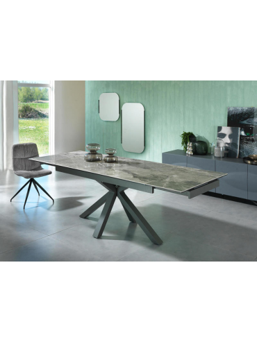 Modern extendable table up to 240cm anthracite marble color, ceramic top. Two extensions, high quality. Stones OM/313/MG