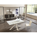 Modern extendable table up to 240cm white marble color, ceramic top. Two extensions, high quality. Stones OM/313/MB