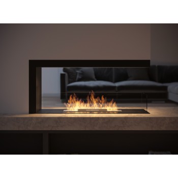U1000.1 Design Built-in Bioethanol Fireplace with Open Glass on 3 Sides 0.7 Liter Burner. Matt black.