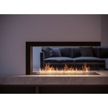 U1000.2 Design Built-in Bioethanol Fireplace with Open Glass on 3 Sides 2 Liter Burner. Matt black.