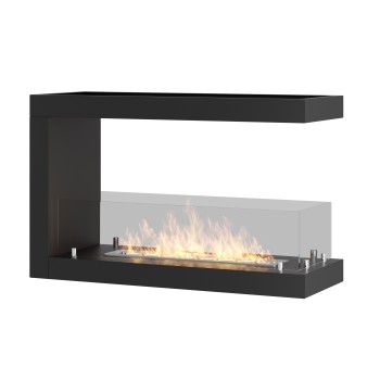 U800 Design Built-in Bioethanol Fireplace with Open Glass on 3 Sides 0.7 Liter Burner. Matt black.