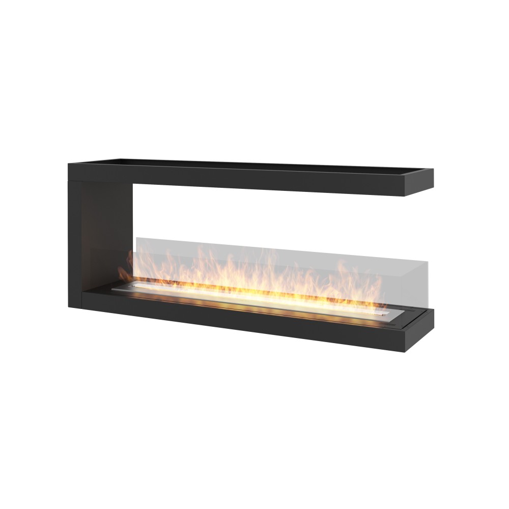 U1200 Design Built-in Bioethanol Fireplace with Open Glass on 3 Sides 3 Liter Burner. Matt black.