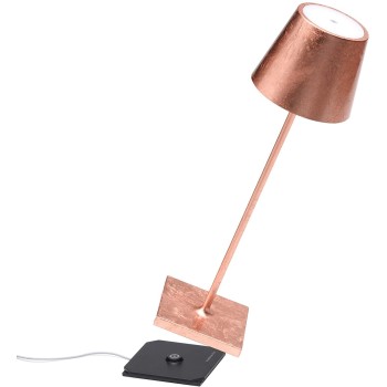 Led table lamp Poldina Pro copper leaf rechargeable and dimmable with battery up to 9 hours. IP54 outdoor.