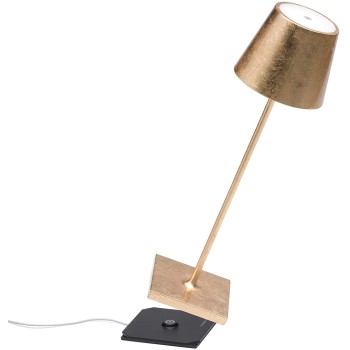Led table lamp Poldina Pro gold leaf rechargeable and dimmable with battery up to 9 hours. IP54 outdoor.