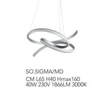 Led pendant lamp Sigma MD by Ondaluce 40w 4000lm. Dimmable chandelier, silver color.