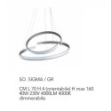 Led pendant lamp Sigma GR by Ondaluce 40w 4000lm. Dimmable chandelier, silver color.
