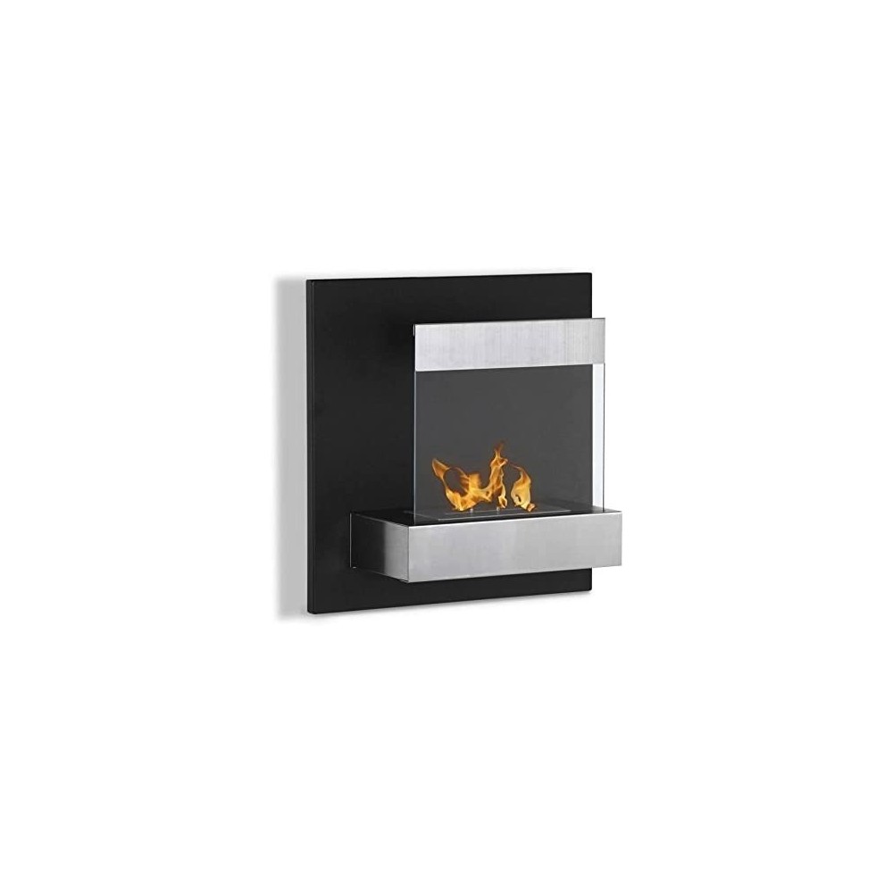 Firewall suspended wall bio-fireplace, very modern, in glass and metal. With an autonomy of up to 5 hours.