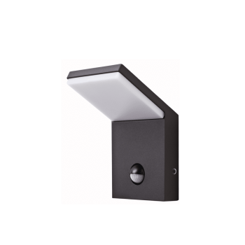Applique a led da esterno moderna nera da 9w, con sensore di presenza. Ideale per illuminare marciapiedi, tettoie, garage.
