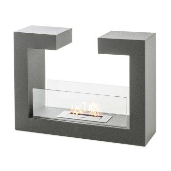 Portable gray floor bio-fireplace, modern and versatile design with an autonomy of up to 3 hours. Furnishing accessory.
